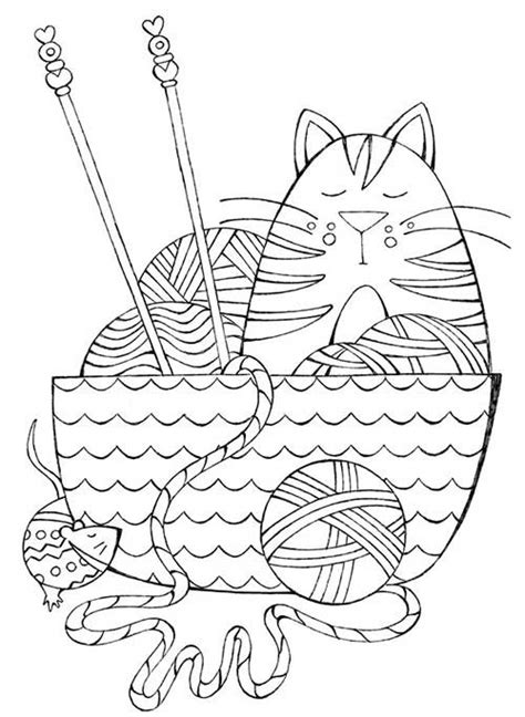 Coloring Pages Yarn Kitten Knitting Cartoon Printable Kleurplaten Cat