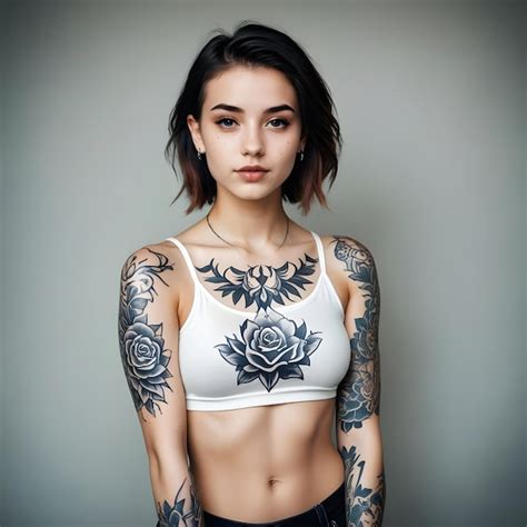 A Woman With A Tattoo On Her Arm And A Flower On Her Upper Arm