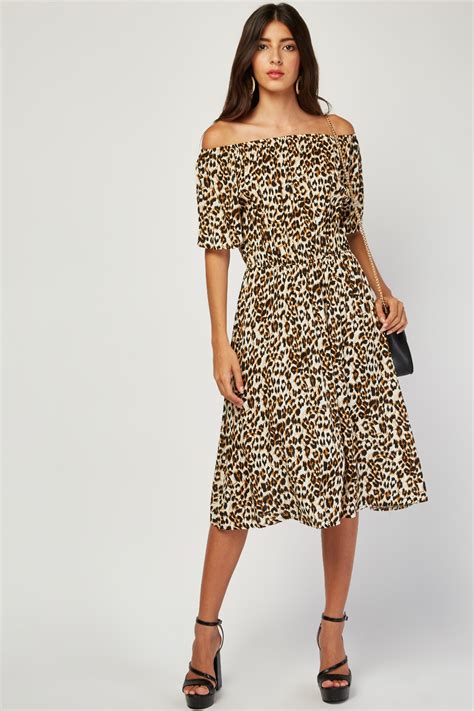 Off Shoulder Midi Leopard Print Dress Just 7