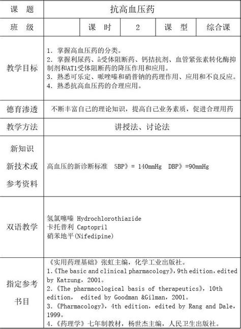 10抗高血压药 药理教案word文档在线阅读与下载无忧文档