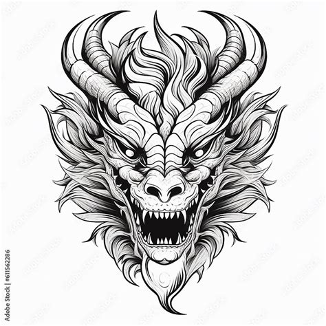 Black And White Dragon Head Tattoo Stock Illustration Adobe Stock