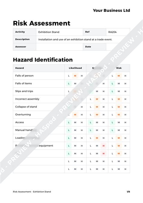 Exhibition Stand Risk Assessment Template Haspod