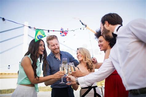 Group of Happy People or Friends Having Fun at Party Stock Photo ...