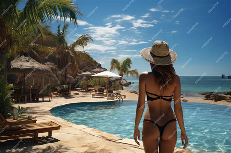 Premium Ai Image Woman In Bikini And Sunglasses Relaxing On Sandy Tropical Beach Generated With Ai