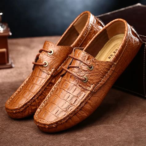 Odema New Alligator Loafers For Men Fashion Casual Lace Up Flats