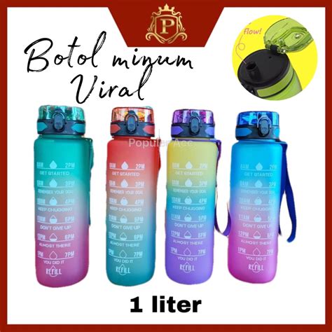 Jual VIRAL Botol Minum 1 LITER Tritan Motivasi Warna Warni Botol