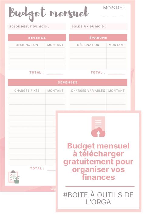 Boite Outils De L Orga Mod Le De Budget Mensuel Imprimable