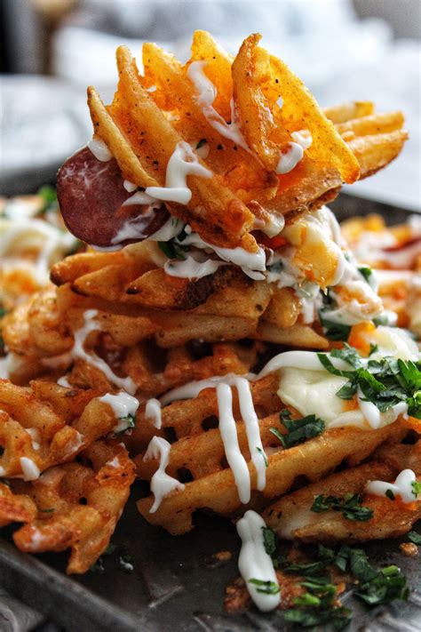 Baked And Loaded Sweet Potato Waffle Fries Recipe Loaded Sweet Potato Sweet Potato Waffles