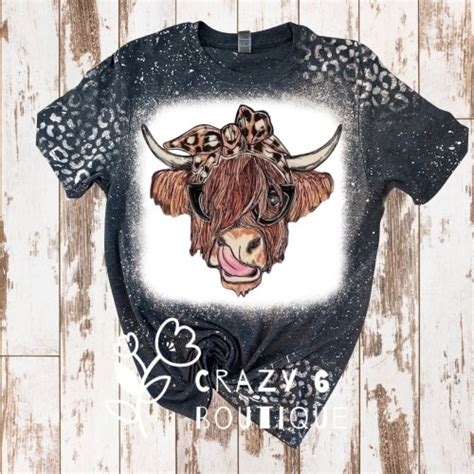 Highland Cow Shirt Leopard Print Bleached Tee Cow Shirt Etsy