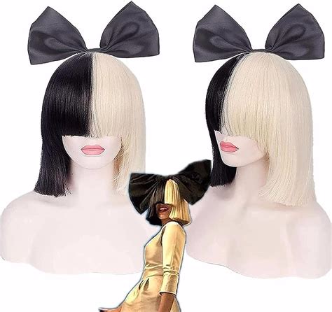 Wig Sia Costume Wig 2 Tone Half Blonde Black Wig With Black Bow Premium