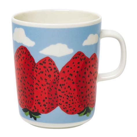 Marimekko Oiva Mansikkavuoret Mug Dl White Red Blue Pre