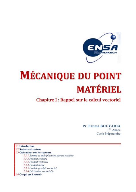 PDF Chapitre I Rappel Sur Le Calcul Vectoriel Ensa Ac Ma