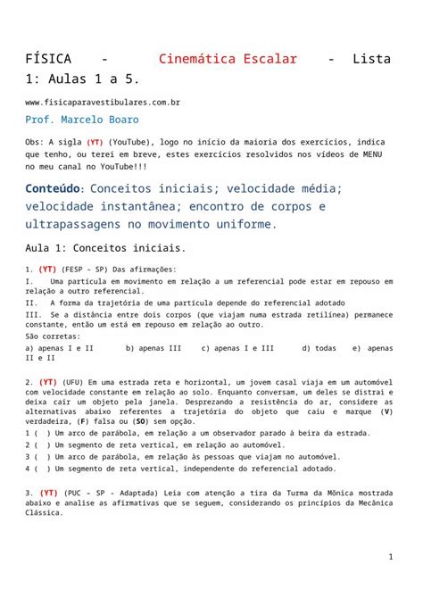 DOCX Cinemática Lista 1 Aulas 1 a 5 DOKUMEN TIPS