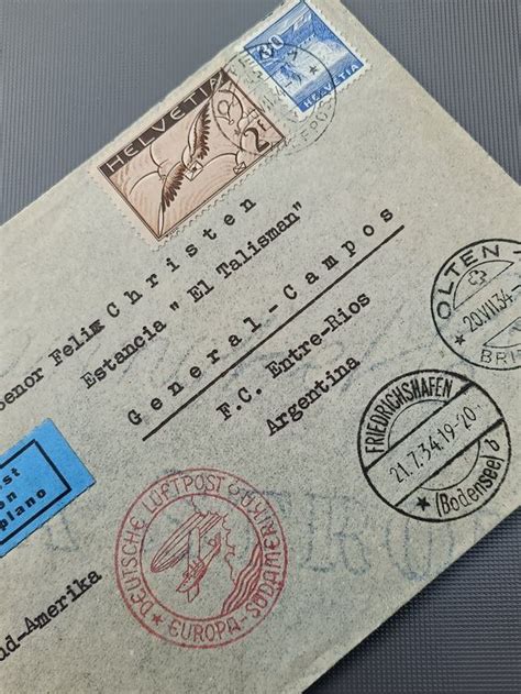 Luftpost Brief Mit Zeppelin Stempel Gelaufen Olten 1934 Kaufen Auf