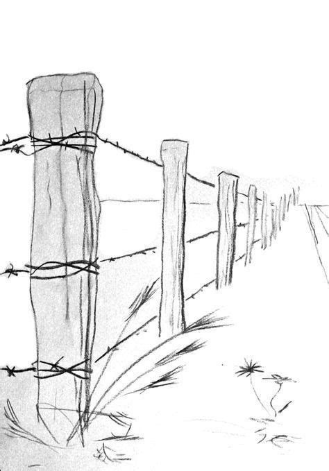 A Pencil Drawing Of A Fence With Barbed Wire On The Sides And Grass