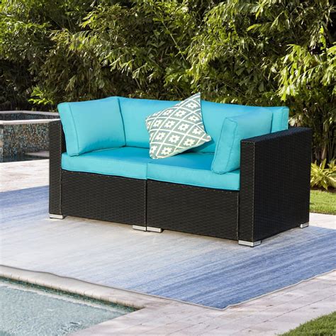 Superjoe Patio Loveseats 2 Piece Outdoor Rattan Sectional Corner Sofa