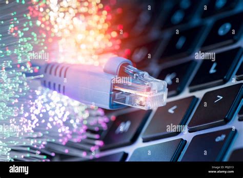 Network Cable Closeup With Fiber Optical Background Stock Photo Alamy