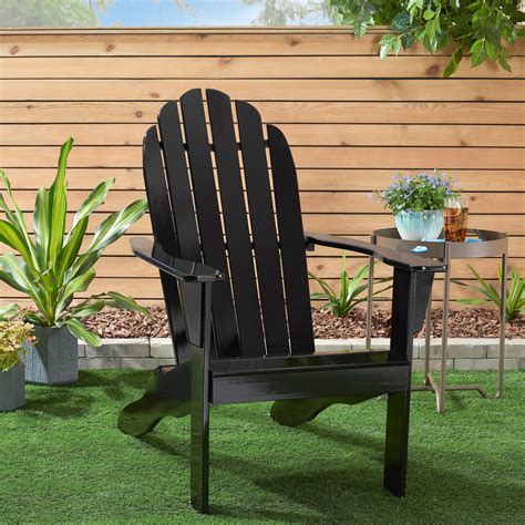 Mainstays Wooden Outdoor Adirondack Chair Black Finish Solid Hardwood