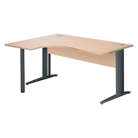 Bureau compact chêne clair L 160 cm retour à gauche piètement L métal