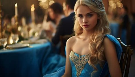 Premium Photo A Girl Like Princess Blonde Hair In A Blue Princess Dress