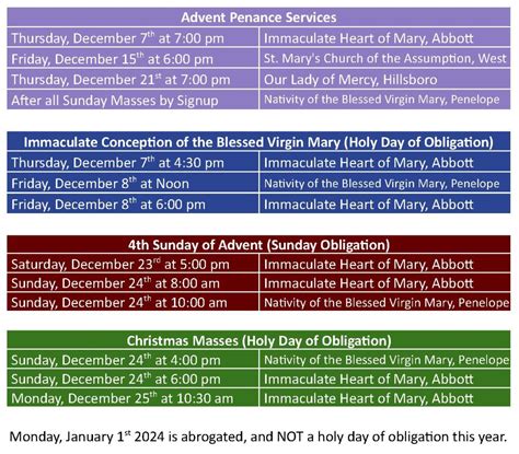 Christmas Schedule Immaculate Heart Of Mary Catholic Church