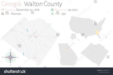 Large Detailed Map Walton County Georgia Stock Vector (Royalty Free ...