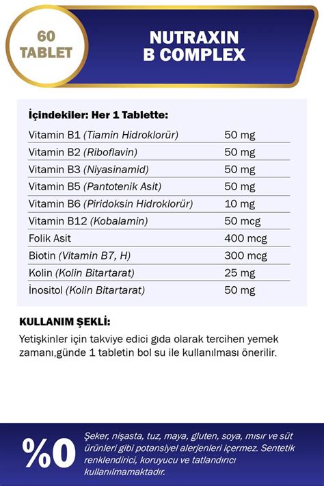 Nutraxin B Vitamin Complex 60 Tablet Eczanem Ve Ben