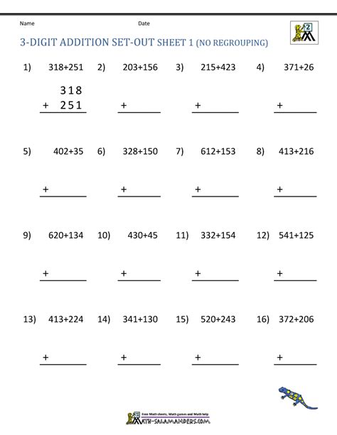 Free Addition Worksheets 3 Digit No Regrouping Free Worksheets Library