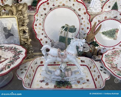 Christmas Crockery And Flatware On Display In A Home Decoration Shop