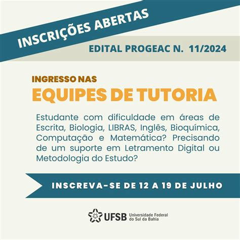 Inscri Es Para Equipes De Tutoria Est O Abertas At De Julho