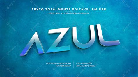 Efeito de Texto 3D Azul PSD Editável download Designi