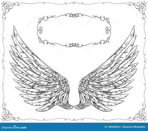 Vintage Wings And Frame With Floral Ornament Stock Vector