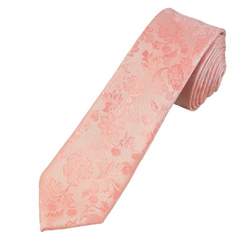 Dusky Pink Floral Pattern Mens Skinny Tie From Ties Planet Uk