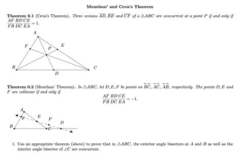 Solved Menelaus And Ceva S Theorem Theorem Ceva S Chegg