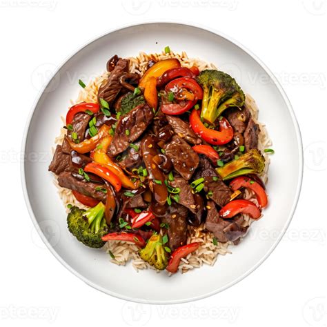 Ai Generated Beef Stir Fry On A White Plate On Transparent Background