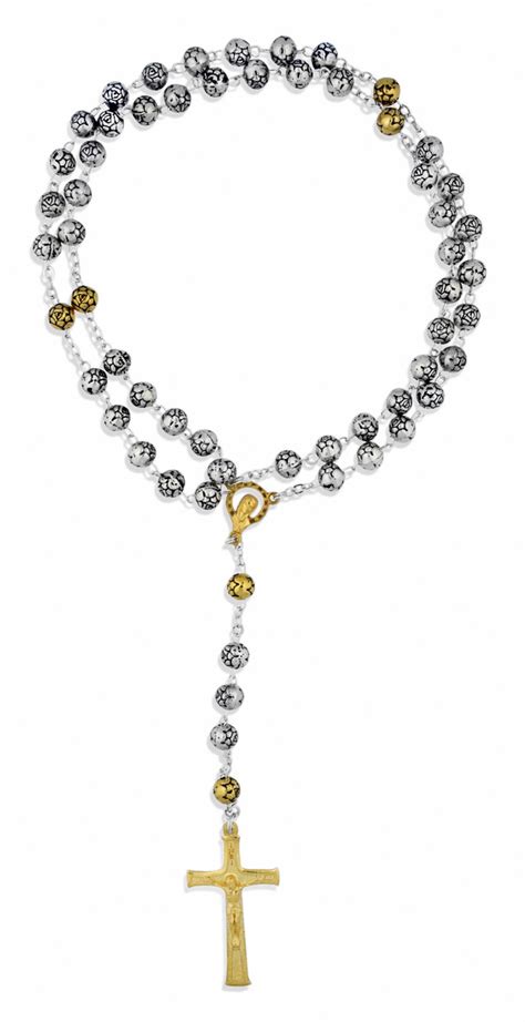 Beautiful Catholic Rosary With Rosette Beads And Gold Tone Accents