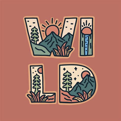 Wild Letter With Nature Design Inside For T Shirt Sticker And Other