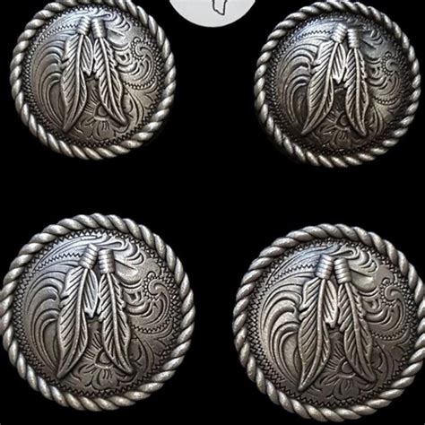 Saddle Set Conchos With Feathers In Antique Nickel Etsy