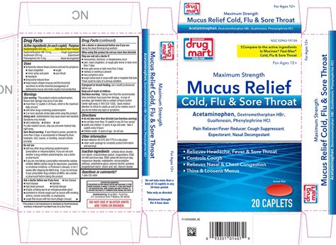 Mucus Relief Cold Flu And Sore Throat Acetaminophen Dextromethorphan