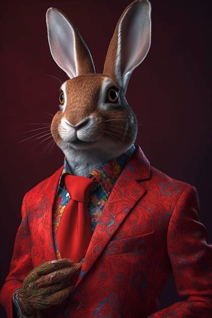 Un Conejo Con Traje Y Camisa Roja Foto Premium