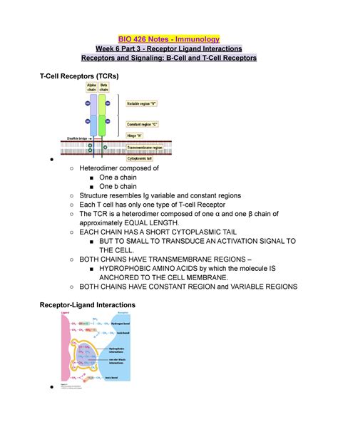 BIO 426 Week 6 Lecture Notes Part 3 Receptor Ligand Interactions