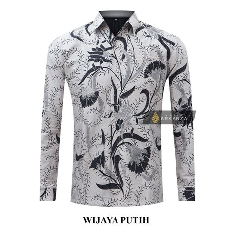 Jual Batik Arkanza Motif Wijaya Putih Hem Atasan Kemeja Baju Batik Pria