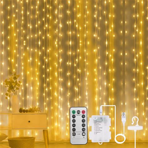 Aomig Led Curtain Lights 3m×3m 300led Curtain Fairy Lights 8 Modes