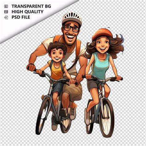 Família latina biking estilo ultra realista fundo branco PSD Premium