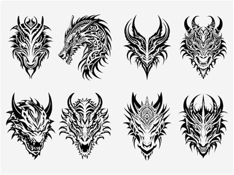 Premium Vector | Dragon head tribal tattoo black and white illustration ...