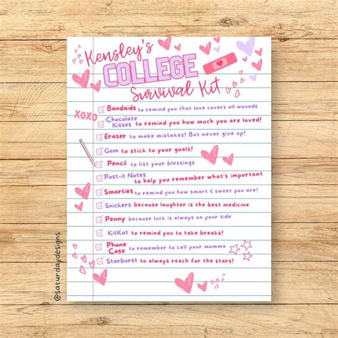 College Survival Kit Printable Instant Digital Download Fully Customize