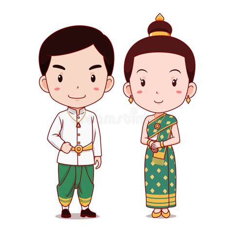 Cartoon Boy and Girl in Laos Traditional Costume. Stock Vector ...