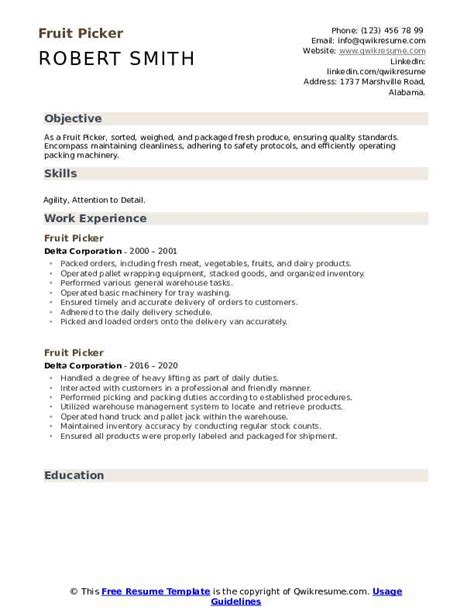 10 Fruit Picker Resume Samples And Templates For 2025