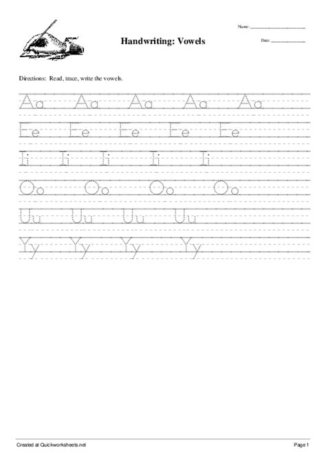 Vowel Tracing Worksheet