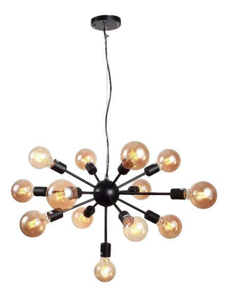 Lustre Pendente Moderno Sputnik Retrô Preto Inovartte Inl55